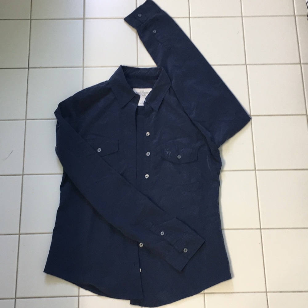 abercrombie & fitch blue silk button up shirt